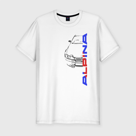 Мужская футболка хлопок Slim с принтом Немецкое авто Alpina в Петрозаводске, 92% хлопок, 8% лайкра | приталенный силуэт, круглый вырез ворота, длина до линии бедра, короткий рукав | авто | логотип | машина | надпись | половина