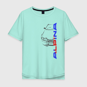 Мужская футболка хлопок Oversize с принтом Немецкое авто Alpina в Курске, 100% хлопок | свободный крой, круглый ворот, “спинка” длиннее передней части | Тематика изображения на принте: авто | логотип | машина | надпись | половина