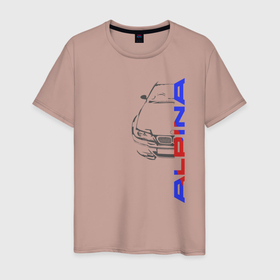 Мужская футболка хлопок с принтом Немецкое авто Alpina в Курске, 100% хлопок | прямой крой, круглый вырез горловины, длина до линии бедер, слегка спущенное плечо. | авто | логотип | машина | надпись | половина