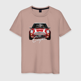 Мужская футболка хлопок с принтом Авто Mini Cooper в Петрозаводске, 100% хлопок | прямой крой, круглый вырез горловины, длина до линии бедер, слегка спущенное плечо. | авто | машина | мини | надпись | фары