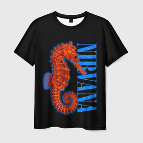 Мужская футболка 3D с принтом NIRVANA SEAHORSE , 100% полиэфир | прямой крой, круглый вырез горловины, длина до линии бедер | cobain | grunge | hardcore | horse | kurt | metal | music | nirvana | punk | retro | rock | sea | гранж | кобэйн | конек | курт | морской | музыка | нирвана | панк | рок