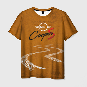 Мужская футболка 3D с принтом Следы Mini в Екатеринбурге, 100% полиэфир | прямой крой, круглый вырез горловины, длина до линии бедер | Тематика изображения на принте: авто | дорога | лого | мини | следы