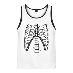 Мужская майка 3D с принтом ребра скелета в Санкт-Петербурге, 100% полиэстер | круглая горловина, приталенный силуэт, длина до линии бедра. Пройма и горловина окантованы тонкой бейкой | anatomy | bones | cell | chest | death | disks | halloween | open | ribs | skeleton | spine | анатомия | грудная | диски | клетка | кости | открытая | позвоночник | ребра | скелет | хэллоуин