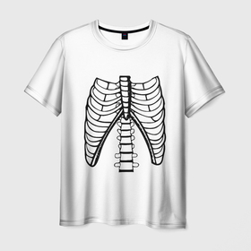 Мужская футболка 3D с принтом ребра скелета в Санкт-Петербурге, 100% полиэфир | прямой крой, круглый вырез горловины, длина до линии бедер | anatomy | bones | cell | chest | death | disks | halloween | open | ribs | skeleton | spine | анатомия | грудная | диски | клетка | кости | открытая | позвоночник | ребра | скелет | хэллоуин