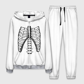 Мужской костюм 3D с принтом ребра скелета в Кировске, 100% полиэстер | Манжеты и пояс оформлены тканевой резинкой, двухслойный капюшон со шнурком для регулировки, карманы спереди | anatomy | bones | cell | chest | death | disks | halloween | open | ribs | skeleton | spine | анатомия | грудная | диски | клетка | кости | открытая | позвоночник | ребра | скелет | хэллоуин