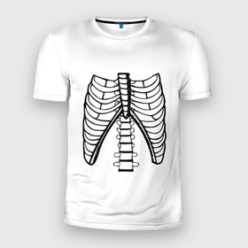 Мужская футболка 3D Slim с принтом ребра скелета в Кировске, 100% полиэстер с улучшенными характеристиками | приталенный силуэт, круглая горловина, широкие плечи, сужается к линии бедра | anatomy | bones | cell | chest | death | disks | halloween | open | ribs | skeleton | spine | анатомия | грудная | диски | клетка | кости | открытая | позвоночник | ребра | скелет | хэллоуин