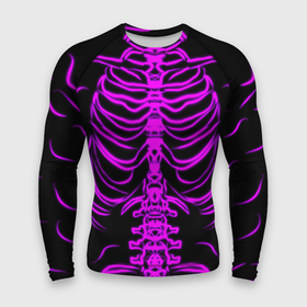 Мужской рашгард 3D с принтом Розовые кости ,  |  | Тематика изображения на принте: кости | неоновые кости | рёбра | розовые кости | розовый скелет | скелет