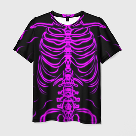 Мужская футболка 3D с принтом Розовые кости в Курске, 100% полиэфир | прямой крой, круглый вырез горловины, длина до линии бедер | кости | неоновые кости | рёбра | розовые кости | розовый скелет | скелет