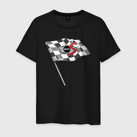 Мужская футболка хлопок с принтом Mini S в Петрозаводске, 100% хлопок | прямой крой, круглый вырез горловины, длина до линии бедер, слегка спущенное плечо. | авто | лого | мини | финиш | флаг