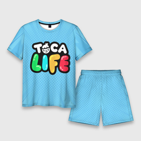 Мужской костюм с шортами 3D с принтом Toca Boca logo | Тока Бока логотип в Петрозаводске,  |  | toca boca | детская игра | игра | лого | логотип | персонажи | прикоснуться ко рту | тока бока