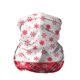 Бандана-труба 3D с принтом Снежинки (красно белые) в Петрозаводске, 100% полиэстер, ткань с особыми свойствами — Activecool | плотность 150‒180 г/м2; хорошо тянется, но сохраняет форму | merry christmas | дед мороз | ёлка | зима | мороз | новый год | подарок | праздник | рождество | с новым годом | сантаклаус | снег | снеговик | снегурочка | снежинки | снежные узоры | узоры