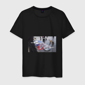 Мужская футболка хлопок с принтом Красивое мем в Санкт-Петербурге, 100% хлопок | прямой крой, круглый вырез горловины, длина до линии бедер, слегка спущенное плечо. | коты | красивое | мем | показываю | продаете | продоёте | рыбов
