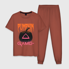 Мужская пижама хлопок с принтом Pumpkin Game , 100% хлопок | брюки и футболка прямого кроя, без карманов, на брюках мягкая резинка на поясе и по низу штанин
 | Тематика изображения на принте: halloween | hallowen | hallowin | haloween | halowen | halowin | hello | helloween | hellowen | helowen | день всех святых | тыква | халловин | халлоуин | халлуин | халовин | халоуин | халуин | хелловин | хеллоуин | хеллуин | хеловин | хелоуин