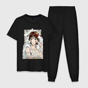 Мужская пижама хлопок с принтом Princеss mononoke , 100% хлопок | брюки и футболка прямого кроя, без карманов, на брюках мягкая резинка на поясе и по низу штанин
 | Тематика изображения на принте: anime | art | hayao miyazaki | mononoke | princess | studio ghibli | аниме | арт | мононоке | сан | студия дзибли | хаяо миядзаки