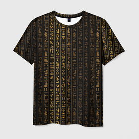 Мужская футболка 3D с принтом ЕГИПЕТСКИЕ ИЕРОГЛИФЫ ЗОЛОТОМ в Тюмени, 100% полиэфир | прямой крой, круглый вырез горловины, длина до линии бедер | egypt | gold | texture | драгоценности | древний | египет | золото | иероглифы | национальный | паттерн | письмена | текстура | туристические | узоры | черный