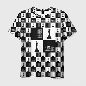 Мужская футболка 3D с принтом Шахматы. Король и королева. 2022 в Петрозаводске, 100% полиэфир | прямой крой, круглый вырез горловины, длина до линии бедер | chees | клетки | королева | король | шахматы