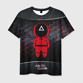 Мужская футболка 3D с принтом Игра в кальмара 3D Black  Red в Тюмени, 100% полиэфир | прямой крой, круглый вырез горловины, длина до линии бедер | squid game | выживание | игра в кальмара | кальмар | корейский | корея