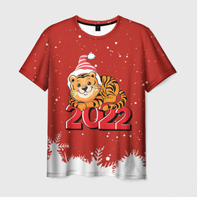 Мужская футболка 3D с принтом Тигренок 2022 год  цифрами в Санкт-Петербурге, 100% полиэфир | прямой крой, круглый вырез горловины, длина до линии бедер | 2022 | год тигра | новый год | новый год 2022 | символ года | тигр | тигренок | тигрица | тигры