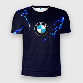 Мужская футболка 3D Slim с принтом BMW разряд молнии. в Курске, 100% полиэстер с улучшенными характеристиками | приталенный силуэт, круглая горловина, широкие плечи, сужается к линии бедра | bmw | bmw performance | m | motorsport | performance | бмв | моторспорт