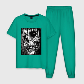 Мужская пижама хлопок с принтом Skeleton в Белгороде, 100% хлопок | брюки и футболка прямого кроя, без карманов, на брюках мягкая резинка на поясе и по низу штанин
 | halloween | арт | графика | зомби | мистика | праздник | тыква | ужасы | хэллоуин