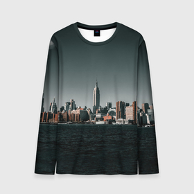 Мужской лонгслив 3D с принтом Вид на Нью Йорк в Санкт-Петербурге, 100% полиэстер | длинные рукава, круглый вырез горловины, полуприлегающий силуэт | Тематика изображения на принте: большой город | вид | здания | нью йорк | океан | панорама