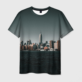 Мужская футболка 3D с принтом Вид на Нью Йорк в Тюмени, 100% полиэфир | прямой крой, круглый вырез горловины, длина до линии бедер | большой город | вид | здания | нью йорк | океан | панорама