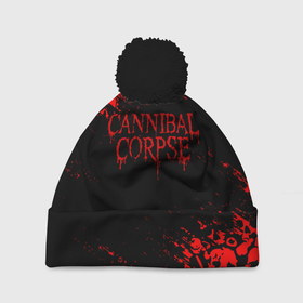 Шапка 3D c помпоном с принтом CANNIBAL CORPSE КРАСНЫЕ ЧЕРЕПА в Тюмени, 100% полиэстер | универсальный размер, печать по всей поверхности изделия | Тематика изображения на принте: cannibal | cannibal corpse | corpse | death metal | deathgrind | алекс уэбстер | брутальный дэт метал | дэт метал | дэтграйнд | каннибал корпс | кеннибал корпс | кэннибал корпс | пол мазуркевич | роб барретт | труп каннибала