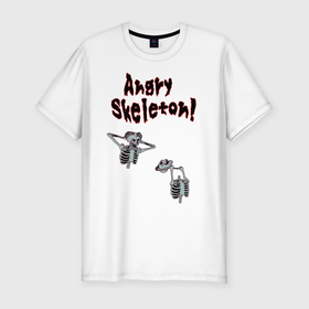 Мужская футболка хлопок Slim с принтом Angry skeleton в Тюмени, 92% хлопок, 8% лайкра | приталенный силуэт, круглый вырез ворота, длина до линии бедра, короткий рукав | angry | dark | darkness | mad | skeleton | гнев | злой | скелет | ярость