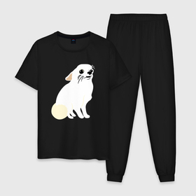 Мужская пижама хлопок с принтом Шкодливый Чихуахуа в Новосибирске, 100% хлопок | брюки и футболка прямого кроя, без карманов, на брюках мягкая резинка на поясе и по низу штанин
 | Тематика изображения на принте: animals | baby | chihuahua | dog | little | little dog | meme | белая собака | взгляд | животные | маленькая собака | малыш | мем | милые создания | песик | питомец | собака | собака мем | собачка | чиуауа | чихуахуа | щенок