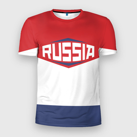 Мужская футболка 3D Slim с принтом Russia в Петрозаводске, 100% полиэстер с улучшенными характеристиками | приталенный силуэт, круглая горловина, широкие плечи, сужается к линии бедра | background | russia | russian national team | россия | сборная россии | фон