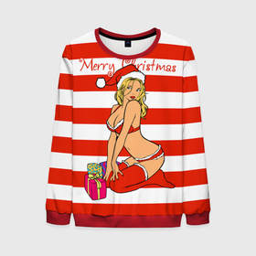 Мужской свитшот 3D с принтом Sexy Merry Christmas в Новосибирске, 100% полиэстер с мягким внутренним слоем | круглый вырез горловины, мягкая резинка на манжетах и поясе, свободная посадка по фигуре | Тематика изображения на принте: bikini | gift boxes | girl | happy new year | merry christmas | red cap | santa claus | snow maiden | бикини | девушка | коробки подарки | красная шапка колпак | новый год | рождество | санта клаус | снег