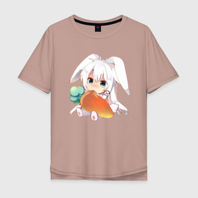 Мужская футболка хлопок Oversize с принтом Кролик тян в Белгороде, 100% хлопок | свободный крой, круглый ворот, “спинка” длиннее передней части | animal | anime | anime bunny girl | anime chan | bunnies | carrot | chan | chibiki neko | girl | hare | rabbit | rabbit chan | rodent | аниме | аниме зайка девушка | аниме тян | грызун | девушка | животное | зайчики | заяц | кролик | кролик тян | морковь 