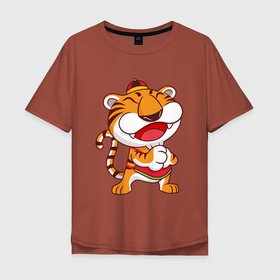 Мужская футболка хлопок Oversize с принтом Веселый Тигр , 100% хлопок | свободный крой, круглый ворот, “спинка” длиннее передней части | Тематика изображения на принте: 2022 | год тигра | новый год | новый год 2022 | символ года | тигр | тигренок | тигрица | тигры