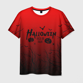 Мужская футболка 3D с принтом ХЕЛЛОУИН КРАСНЫЙ ЛЕС, ЛЕТУЧИЕ МЫШИ в Белгороде, 100% полиэфир | прямой крой, круглый вырез горловины, длина до линии бедер | bats | bones | ghost | halloween | pumpkin | skull | кости | летучие мыши | приведение | призрак | скелет | тыква | хеллоуин | хоррор | хэллоуин