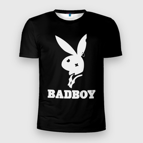 Мужская футболка 3D Slim с принтом BAD BOY (секси) в Санкт-Петербурге, 100% полиэстер с улучшенными характеристиками | приталенный силуэт, круглая горловина, широкие плечи, сужается к линии бедра | Тематика изображения на принте: bad boy | erotic | love | playboy | заяц | кролик | любовь | плейбой | прикол | смешной | страсть | ххх | шутка | юмор