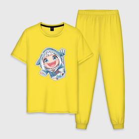Мужская пижама хлопок с принтом Акула тян в Петрозаводске, 100% хлопок | брюки и футболка прямого кроя, без карманов, на брюках мягкая резинка на поясе и по низу штанин
 | anime | anime chan | anime hero | chan | fish | girl | girl chan | sea | sea inhabitants | shark | shark chan | акула | акула тян | аниме | аниме герой | аниме тян | девушка | девушка тян | море | морские жители | рыба | тян
