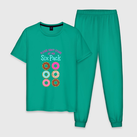 Мужская пижама хлопок с принтом Пончики шесть в Новосибирске, 100% хлопок | брюки и футболка прямого кроя, без карманов, на брюках мягкая резинка на поясе и по низу штанин
 | еда | не смотри | пончики | фастфуд | шесть