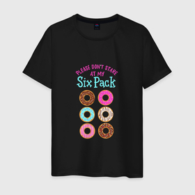 Мужская футболка хлопок с принтом Пончики шесть в Екатеринбурге, 100% хлопок | прямой крой, круглый вырез горловины, длина до линии бедер, слегка спущенное плечо. | еда | не смотри | пончики | фастфуд | шесть