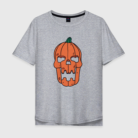 Мужская футболка хлопок Oversize с принтом Тыквенная голова в Екатеринбурге, 100% хлопок | свободный крой, круглый ворот, “спинка” длиннее передней части | cranium | pumpkin | skull | зубы | тыква | череп