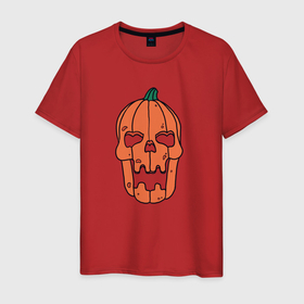 Мужская футболка хлопок с принтом Тыквенная голова в Белгороде, 100% хлопок | прямой крой, круглый вырез горловины, длина до линии бедер, слегка спущенное плечо. | cranium | pumpkin | skull | зубы | тыква | череп