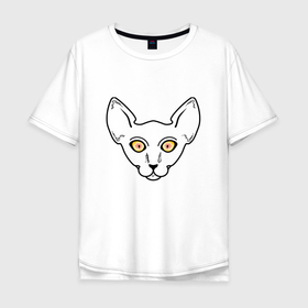 Мужская футболка хлопок Oversize с принтом Глазастый кот в Санкт-Петербурге, 100% хлопок | свободный крой, круглый ворот, “спинка” длиннее передней части | большие глаза | взгляд | животное | кот | кошка | рисунок