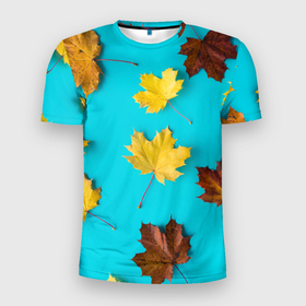 Мужская футболка 3D Slim с принтом Кленовый листочек в Белгороде, 100% полиэстер с улучшенными характеристиками | приталенный силуэт, круглая горловина, широкие плечи, сужается к линии бедра | красивое | листья | модное | осень | тренды