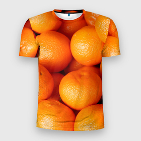 Мужская футболка 3D спортивная с принтом Мандаринчик чик в Курске, 100% полиэстер с улучшенными характеристиками | приталенный силуэт, круглая горловина, широкие плечи, сужается к линии бедра | Тематика изображения на принте: зима | новыйгод | тренды | фрукты | яркое