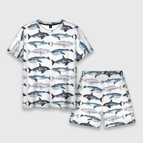 Мужской костюм с шортами 3D с принтом принт с китами ,  |  | ocean | sea | киты | море | морской принт | морской фон | океан | паттерн | рыбы | текстуры