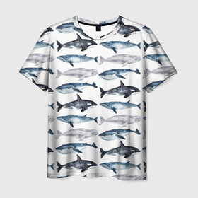 Мужская футболка 3D с принтом принт с китами , 100% полиэфир | прямой крой, круглый вырез горловины, длина до линии бедер | ocean | sea | киты | море | морской принт | морской фон | океан | паттерн | рыбы | текстуры