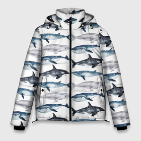 Мужская зимняя куртка 3D с принтом принт с китами в Белгороде, верх — 100% полиэстер; подкладка — 100% полиэстер; утеплитель — 100% полиэстер | длина ниже бедра, свободный силуэт Оверсайз. Есть воротник-стойка, отстегивающийся капюшон и ветрозащитная планка. 

Боковые карманы с листочкой на кнопках и внутренний карман на молнии. | ocean | sea | киты | море | морской принт | морской фон | океан | паттерн | рыбы | текстуры