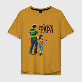 Мужская футболка хлопок Oversize с принтом Thanks Papa в Белгороде, 100% хлопок | свободный крой, круглый ворот, “спинка” длиннее передней части | thanks | арт | девочка | дочка | иллюстрация | мороженное | отец | папа | родитель