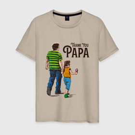 Мужская футболка хлопок с принтом Thanks Papa , 100% хлопок | прямой крой, круглый вырез горловины, длина до линии бедер, слегка спущенное плечо. | thanks | арт | девочка | дочка | иллюстрация | мороженное | отец | папа | родитель