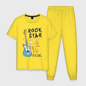 Мужская пижама хлопок с принтом Rok Star Music , 100% хлопок | брюки и футболка прямого кроя, без карманов, на брюках мягкая резинка на поясе и по низу штанин
 | Тематика изображения на принте: generation | арт | гитара | звезда | иллюстрация | рок | череп