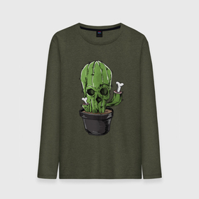 Мужской лонгслив хлопок с принтом Смертельный кактус , 100% хлопок |  | арт | горшок | иллюстрация | кактус | кости | растение | цветок | череп